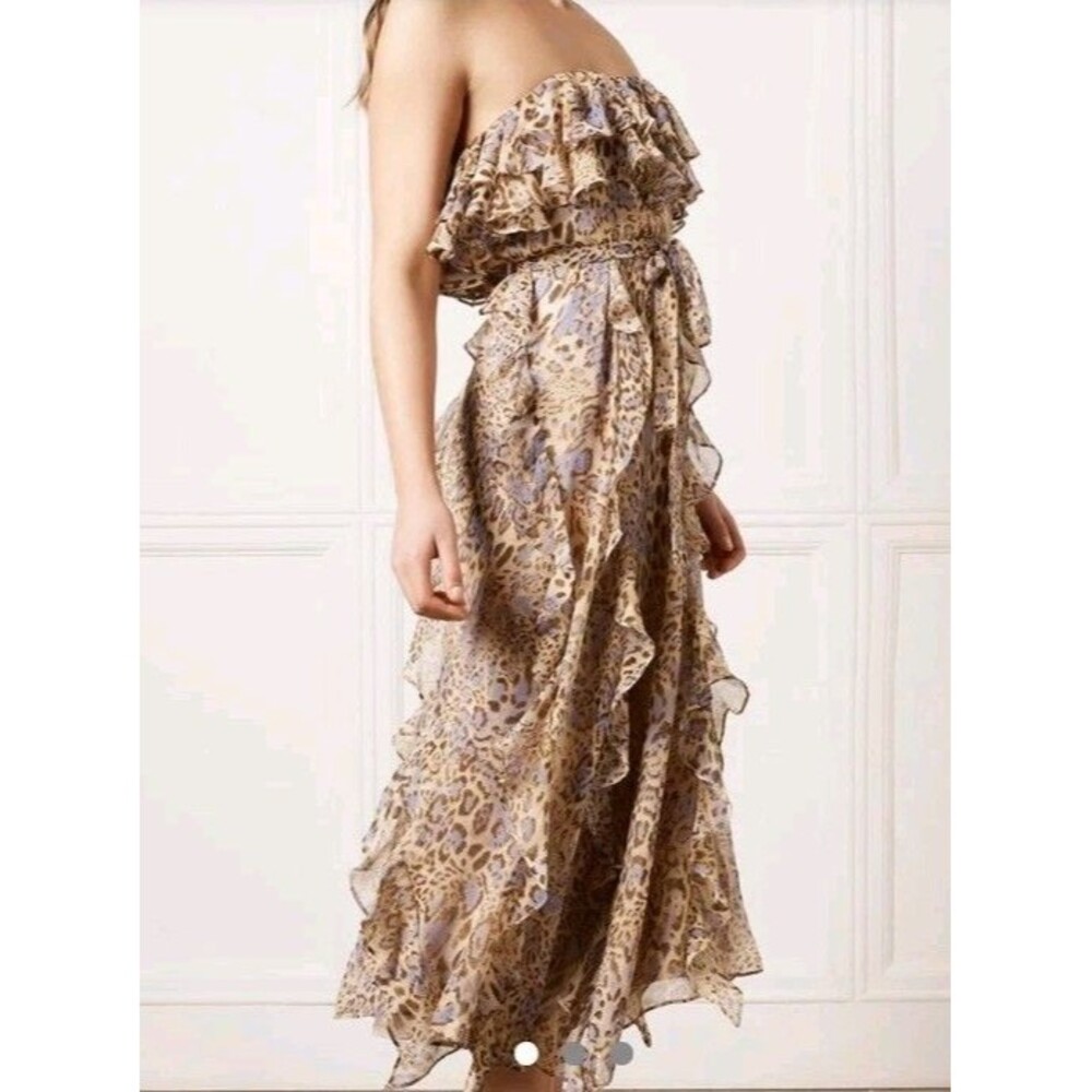 Bardot Junior Girls 10 Midi Tiered Chiffon Dress Animal Print Ruffled Straps/Tie